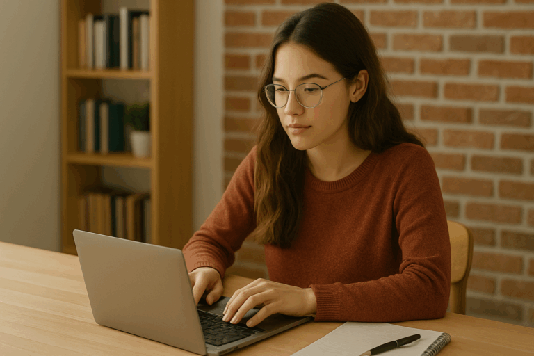 Student working on a resume on their laptop